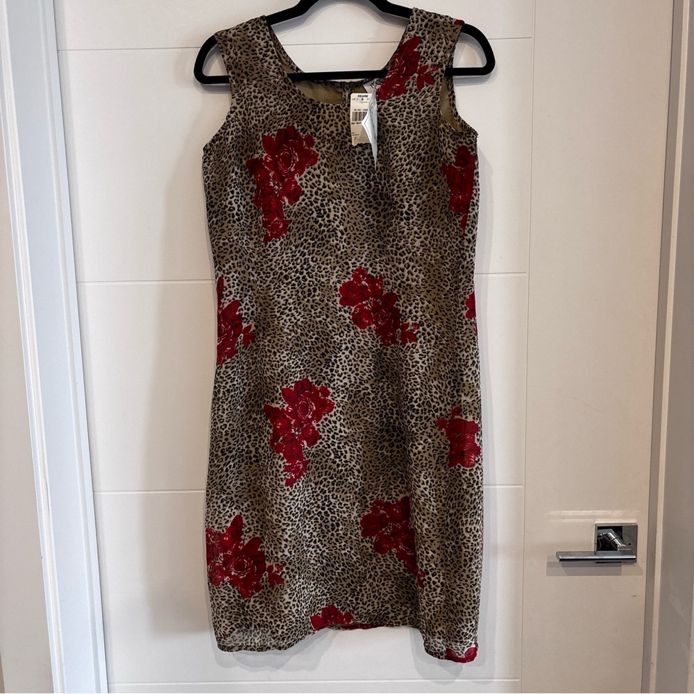Sears Animal Print Mini Dress with Red Floral Accents
